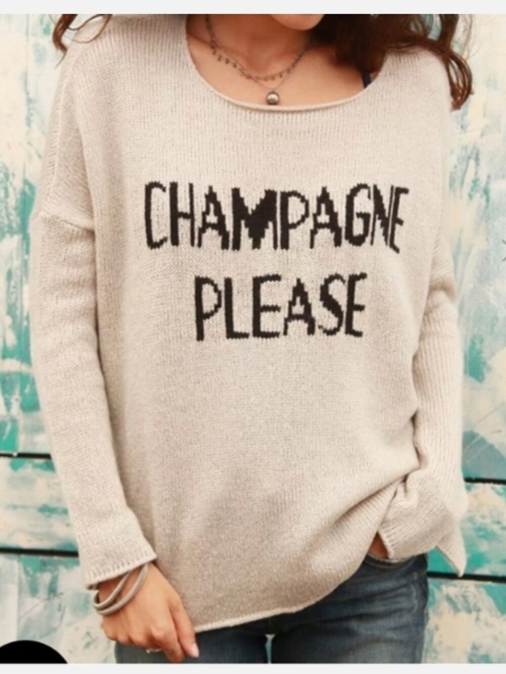 Wooden Ships Champagne Please Sweater Size S/M